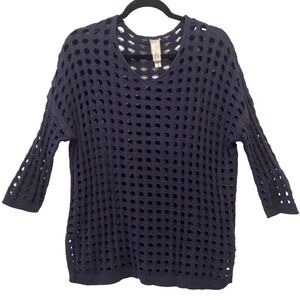 MarlaWynne Cotton Open Stitch Pull On 3/4 Sleeve Sweater Indigo Size XS New